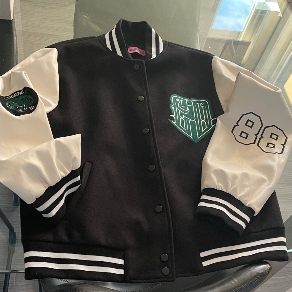 Edikted Black and White Jacket with Green Accents